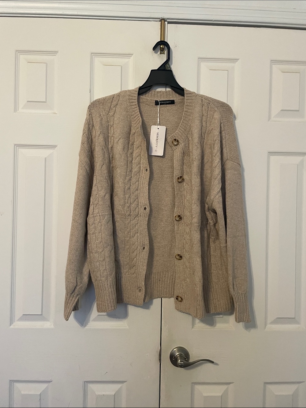 Neutral Cable-Knit Button Cardigan Sweater - Women